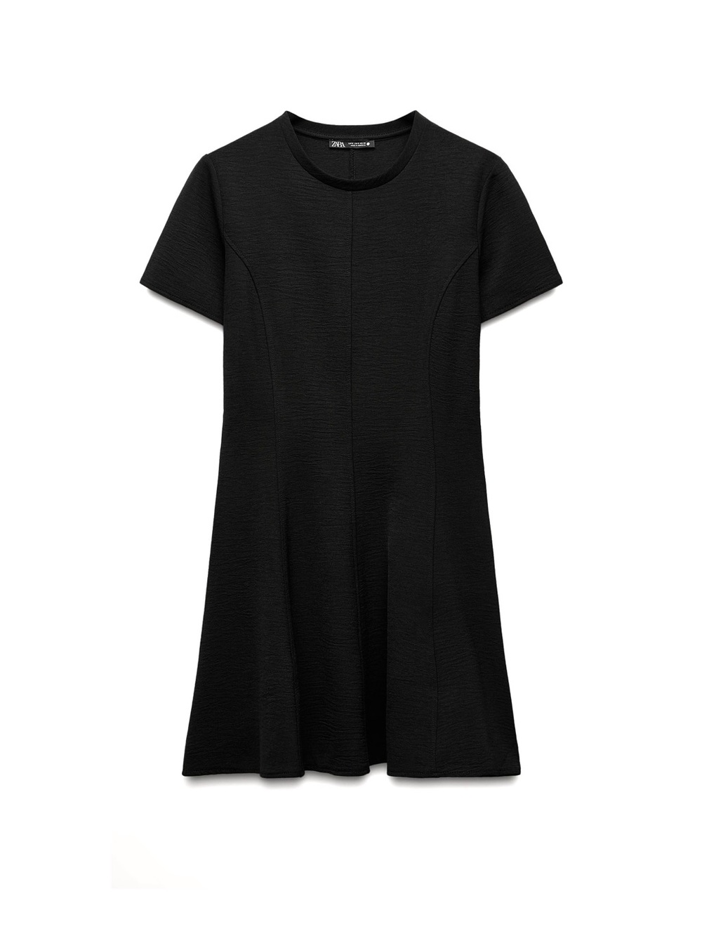 Zara black mini dress with subtle horizontal ribbed texture, never worn